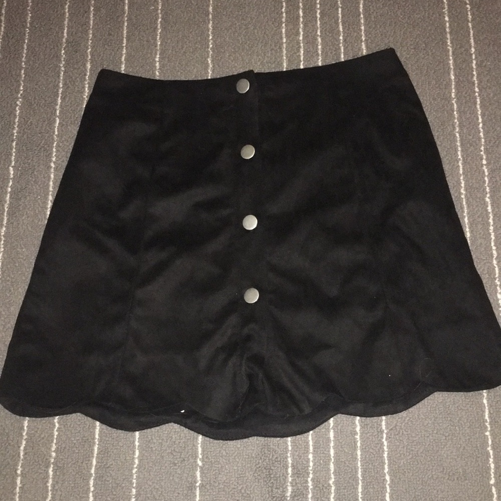 black scalloped button up skirt
